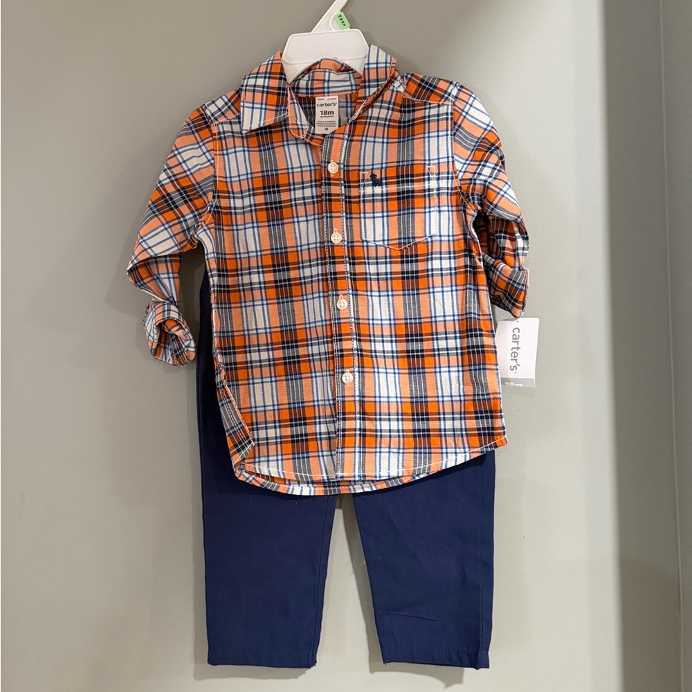 Carter's Blue and Orange Plaid Button Down Shirt